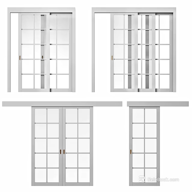 Modern White Swing Doors With Glass Panes And Metal Handles Design 3d model 