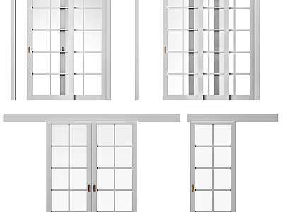 Modern White Swing Doors With Glass Panes And Metal Handles Design 3d model
