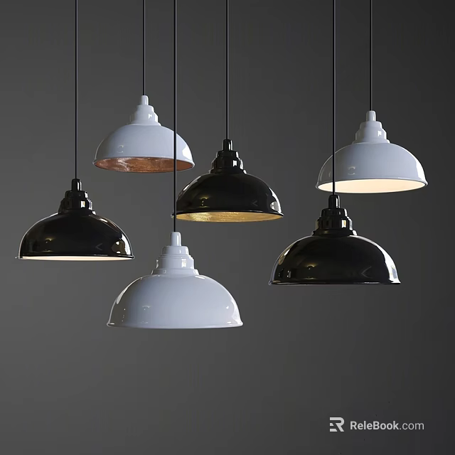 Black and White Pendant Lights with Modern Design and Assorted Hanging Shades 3d model 