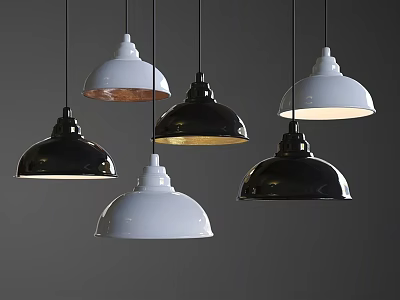 Black and White Pendant Lights with Modern Design and Assorted Hanging Shades 3d model