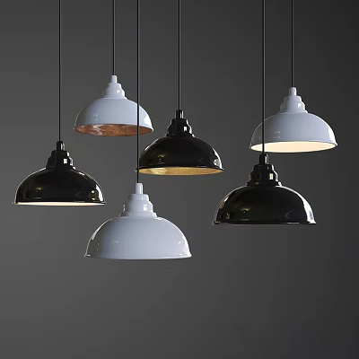 Black and White Pendant Lights with Modern Design and Assorted Hanging Shades 3d model
