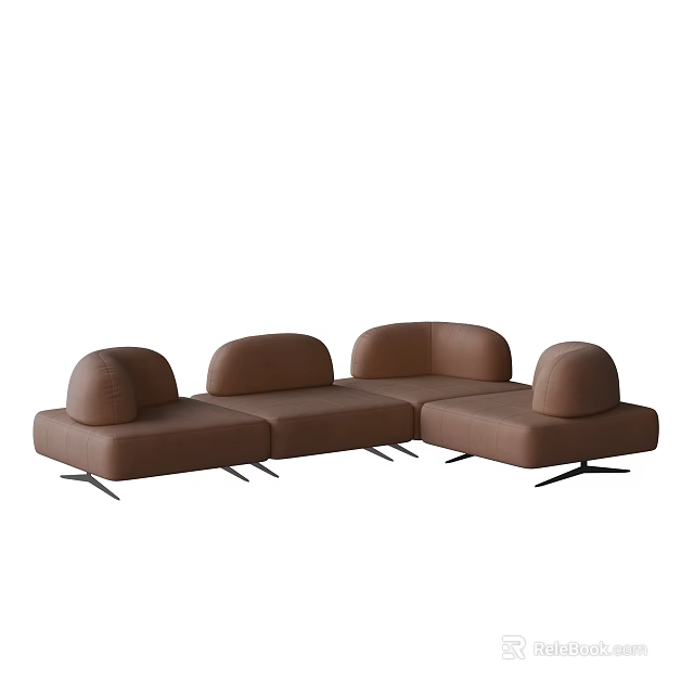 Brown Modern Multi Person Sectional Sofa With Modular Design And Metal Legs 3d model
