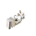 Stylish Decorative Ornament Combination With Stacked Books Globe Dried Pampas Grass And Candles