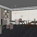 Modern Office Interior With Large Window Executive Desk And Leather Chairs 3d model