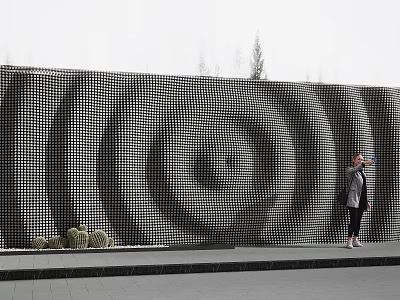 Modern Feature Wall With Spiral Perforated Pattern And Green Plants Near Person Standing 3d model