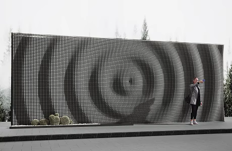 Modern landscape wall outdoor park wide view sketch 3d model