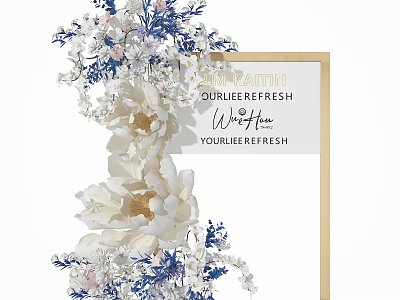 Elegant White And Blue Floral Arrangement In Decorative Vase With Fresh Blooms 3d model
