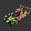 Blue And Yellow LMP Race Car Showcasing Aerodynamic Design Streamlined Body Rear Wing And Logos