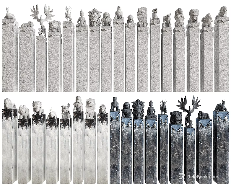 Elegant Classic Architectural Roman Columns with Ornate Stone Top Sculptures 3d model 