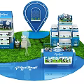 Commercial Retail Display Equipment With Blue Themed Booths Product Showcases And Pureland Branding
