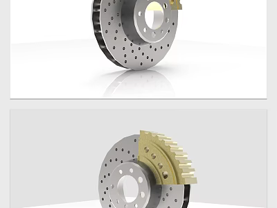 Automotive Brake Disc And Pad Assembly With Metal Parts And Holes Design 3d model