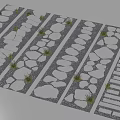 Garden Path Paving With Various Stone Slab Patterns Gravel And Small Plants 3d model