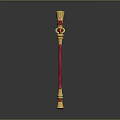 Ornate Red and Gold Staff Weapon with Decorative Top and Intricate Design