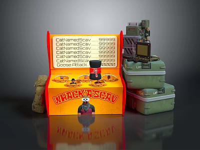 Whack A Scay Game Box Setup With Stacked Green Cases And Vintage Equipment 3d model