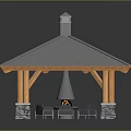 Open Pavilion Structure With Gray Slate Roof Wooden Columns Stone Bases And Seating Area