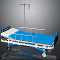 Functional Medical Bed Furniture with Blue Mattress White Frame IV Pole and Wheels