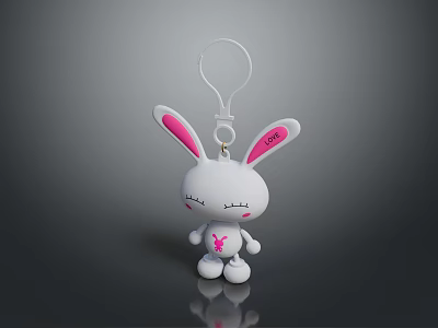 Cute White Rabbit Keychain With Pink Ears Chest Decoration And Hanging Loop 3d model