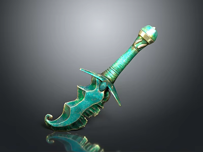 Green Serrated Sword With Golden Hilt And Metallic Reflective Surface Design 3d model