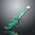 Green Serrated Sword With Golden Hilt And Metallic Reflective Surface Design