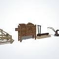 Traditional Agricultural Industrial Equipment Utilizing Oxen Power with Wooden Frame and Pedal Design