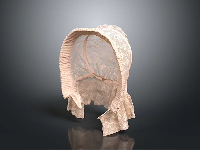 Delicate Light Pink Lace Baby Bonnet With Ruffled Edges For Newborn Babies 3d model
