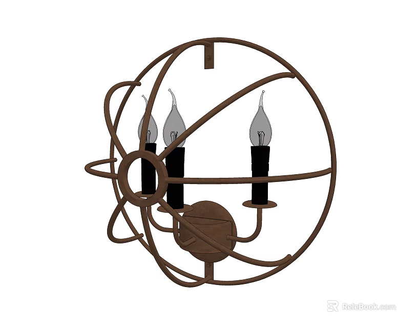 Vintage Metal Wall Sconce With Spherical Frame And Three Bulbs Design 3d model 
