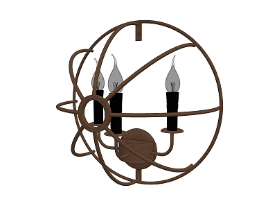 Vintage Metal Wall Sconce With Spherical Frame And Three Bulbs Design 3d model