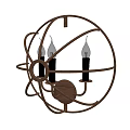 Vintage Metal Wall Sconce With Spherical Frame And Three Bulbs Design