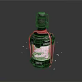Sci Fi Potion Bottle With Metallic Texture Blue Liquid Red Strings And Water Drops