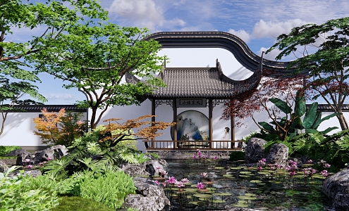 New Chinese style courtyard demonstration area landscape garden waterscape rockery pool pavilion water pavilion gallery lotus pond 3d model