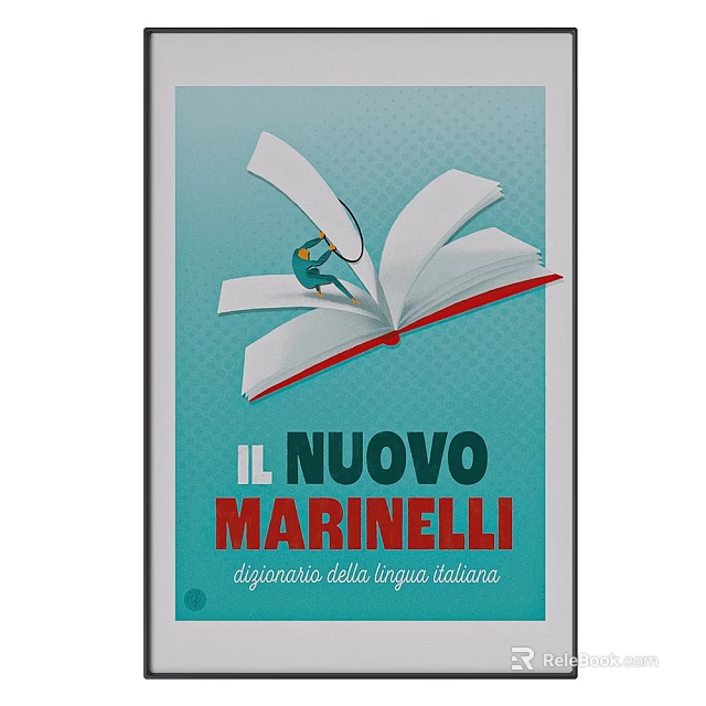 Nuovo Marinelli Italian Language Dictionary With Open Book And Magnifying Glass Illustration 3d model 