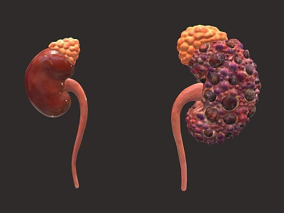 Detailed 3D Medical Illustration of Abdominal Organs Healthy and Diseased Kidneys 3d model