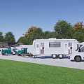 Various Types of RVs Parked in Grass and Paved Parking Area