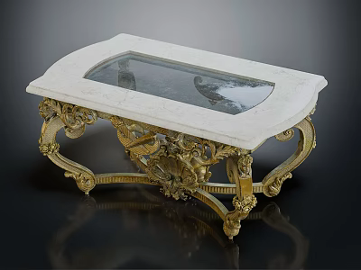 Ornate Decorative Table With Gold Carved Legs And White Glass Top 3d model