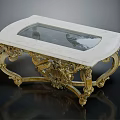 Ornate Decorative Table With Gold Carved Legs And White Glass Top