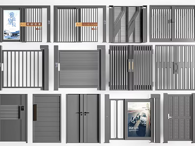 Various Modern Metal Door Designs Including Fencing Double Doors And Glass Panels 3d model