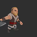 Cartoon Style Viking Man Wearing Leather Armor With Red Belt And Axe