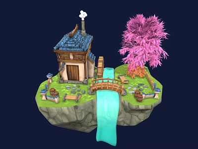 New Chinese Style Cartoon Building Outdoor Landscape Cartoon Cabin Country Wooden House 3d model