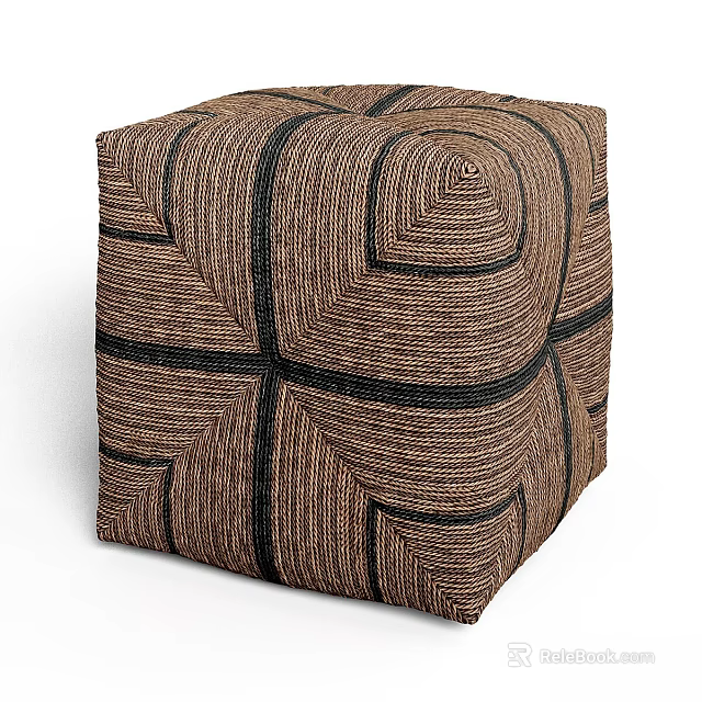 Brown Woven Ottoman with Black Line Details and Square Design 3d model 