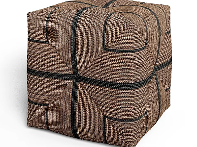 Brown Woven Ottoman with Black Line Details and Square Design 3d model