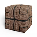 Brown Woven Ottoman with Black Line Details and Square Design