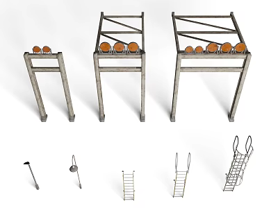 heavy industrial engineering construction industrial stair roof stair pipe support device 3d model