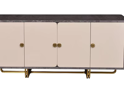 Modern Sideboard With White Cabinet Doors Gold Handles Dark Top And Gold Metal Legs 3d model
