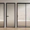 Different Style Glass Doors With Black Frames And Wooden Floor Background 3d model