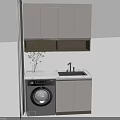 Modern Bathroom Cabinet With Wall Cabinet Shelf Green Plant Washing Machine And Sink