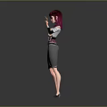 Red Haired Female Character In Black White Pink Outfit With Arms Crossed Against Gray Background
