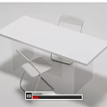 Modern White Dining Table Set With Transparent Legs And Metal Frame Chairs 3d model