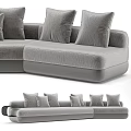 Modern Gray Velvet Sectional Sofa With Multiple Cushions And Black Armrests