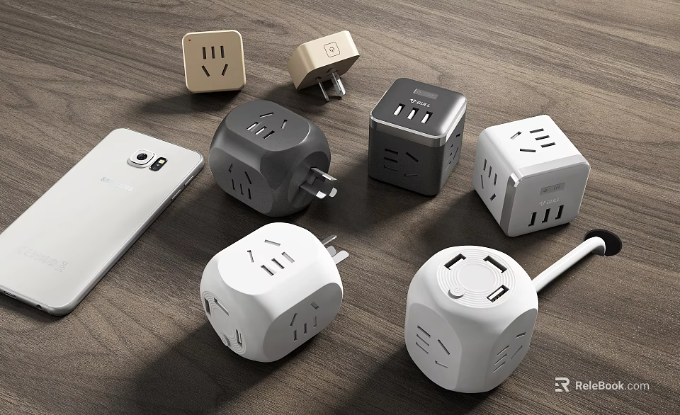 Cube Shaped Multi Socket Power Strips In Various Colors With USB Ports For Home Use 3d model 