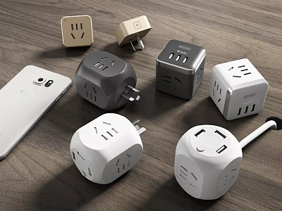 Cube Shaped Multi Socket Power Strips In Various Colors With USB Ports For Home Use 3d model